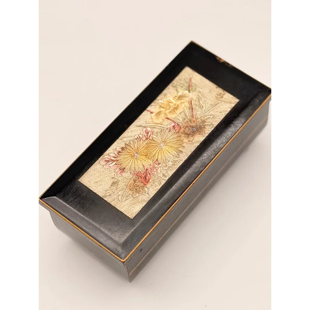 Westland Co Vintage Japanese Lacquer Music Jewelry Box Edel Weiss Black Gold